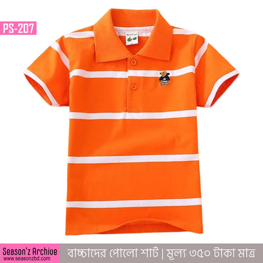 Kids Premium Polo T-Shirt - Orange White Striped